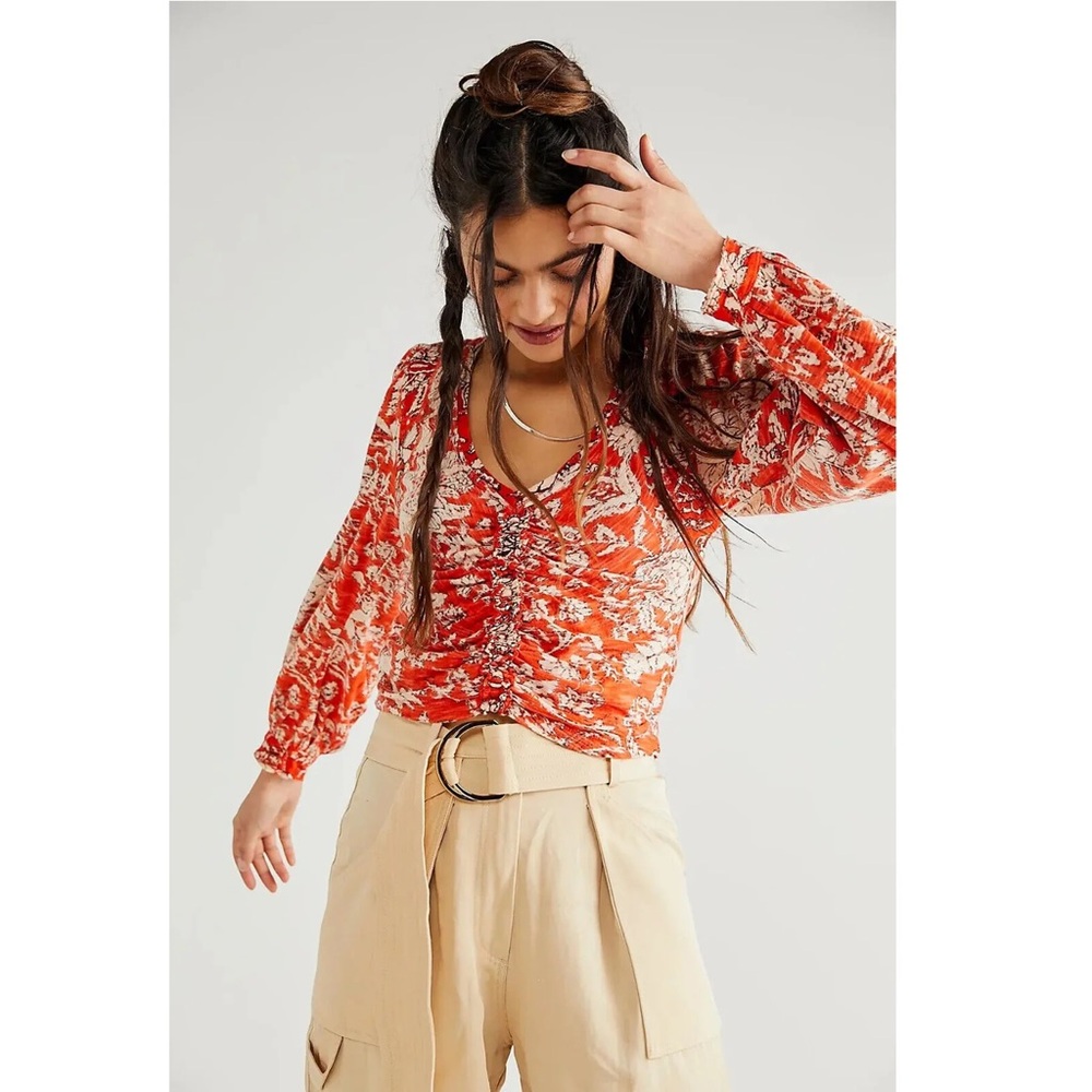 Free People Say The Word Ruched Long Sleeve Tee – Size XS